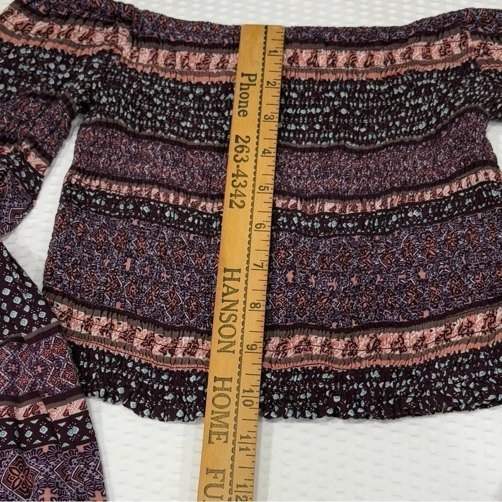 Charlotte Russe Smocked Boho Gypsy Womens Crop Top Bell Sleeves Purples sz Small